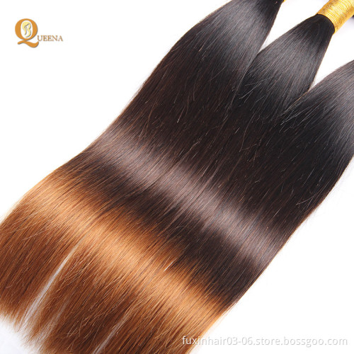 100% Cuticle Aligned Virgin Hair 1B/4/30 Remy Virgin Brazilian Human Hair Ombre Hair Weft 3 Bundles with Ear to Ear Lace Frontal